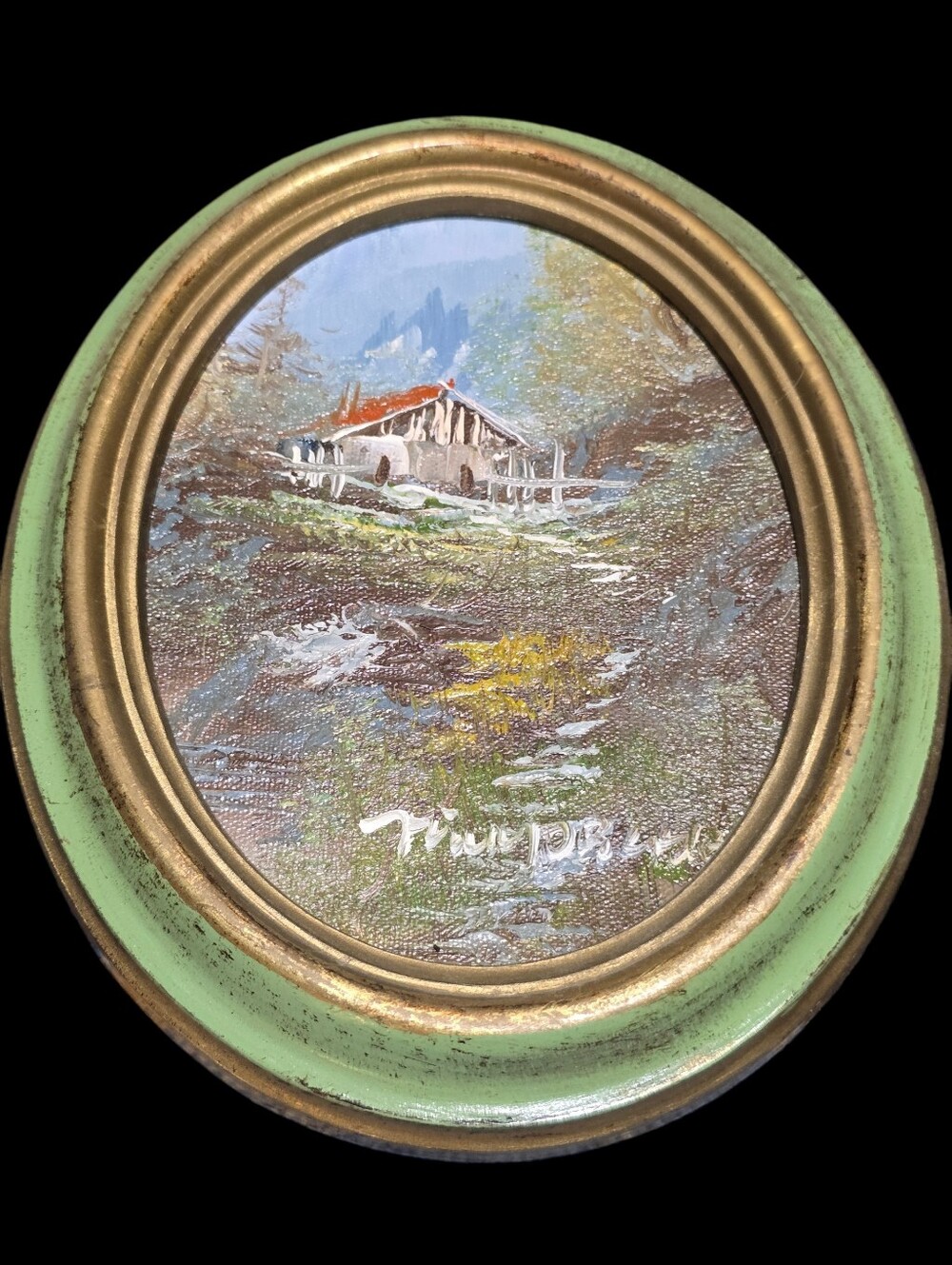 Vintage Made In Italy | Framed Rustic Cottage Landscape Wall Art
